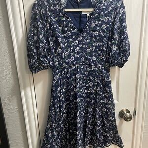 Floral Blue Dress with Puff Sleeves